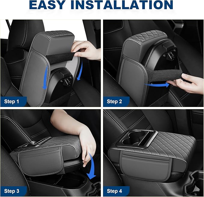 Car Center Console Cover Fit for Volkswagen Atlas Faux Leather Auto Armrest Box Cover with Cup Holder & Phone Holder Waterproof Leather Armrest Protector Cushion(Grey)