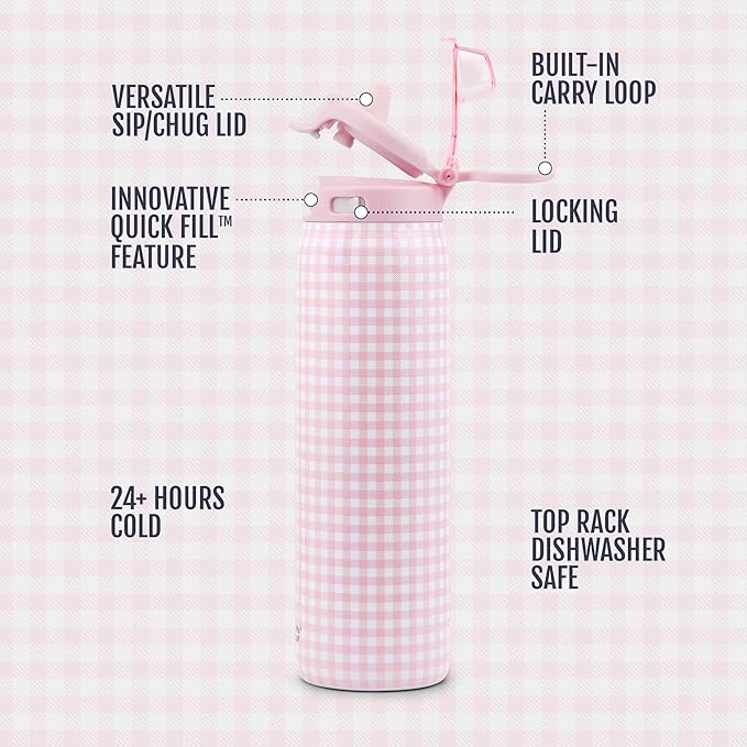 Ello Pop & Fill Insulated Stainless Steel Water Bottle with Quick Fill Lid, Leakproof Locking, Sip or Chug Spout, BPA-Free, Double Wall Vacuum Insulated for Sports, Travel & School- 22oz / 32oz / 40oz