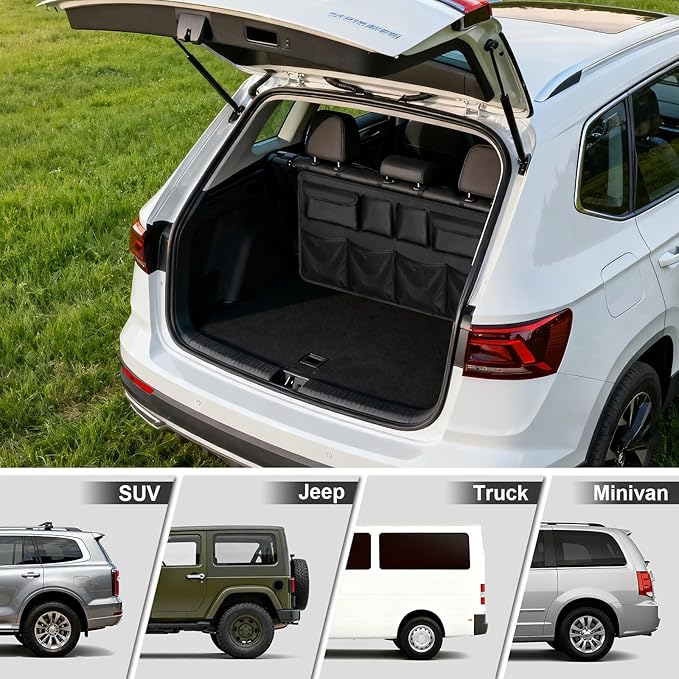 Car Trunk Organizer, Car Storage Bag with 8 Pockets, Car Organizers and Storage, Large Capacity Backseat Hanging Organizer for Car, SUV, Truck, MPV
