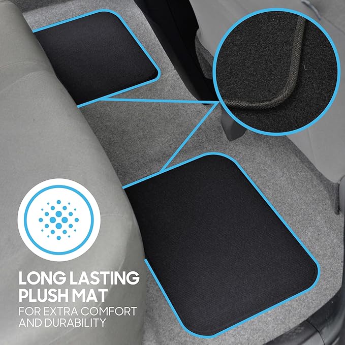 BDK Classic Carpet Floor Mats for Car & Auto - Universal Fit -Front & Rear with Heelpad (Black) - 45142