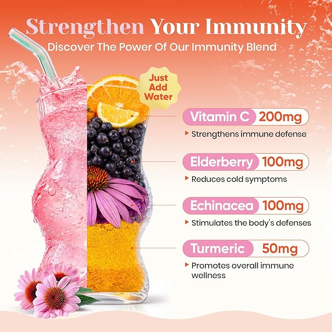 Venture Pal 2-in-1 Hydration + Immune Electrolytes Powder Packets with 7 Electrolytes & 6 Vitamins, Elderberry, Turmeric, Echinacea | Liquid Daily IV Drink Mix | Sugar Free | Keto Friendly, 16 Sticks