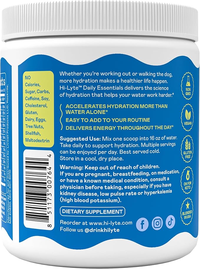 Hi-Lyte Electrolyte Powder, Daily Hydration Supplement Drink Mix, 90 Servings | Sugar-Free, 0 Calories, 0 Carbs | No Maltodextrin. Gluten-Free | Supports Keto | Light Refreshing Flavor (Pink Lemonade)