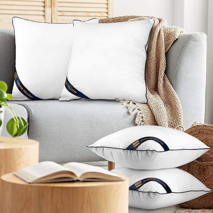 Utopia Bedding Throw Pillow Inserts (Pack of 4, White), 20 x 20 Inches Decorative Indoor Pillows for Sofa, Bed, Couch, Cushion Sham Stuffer