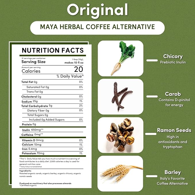 Teeccino Chicory Coffee Alternative, 11 Ounce - Original Herbal Coffee, Ground Herbal Coffee That’s Prebiotic, Caffeine-Free & Acid Free, Dark Roast