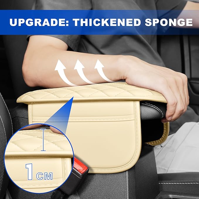 Center Console Cover for XT6: Armrest Cover for Car with 2 Storage Bags - Scratch & Wear Resistant & Waterproof Leather Console Cover,Anti-Scratch Auto Armrest Pad Accessory （Grey
