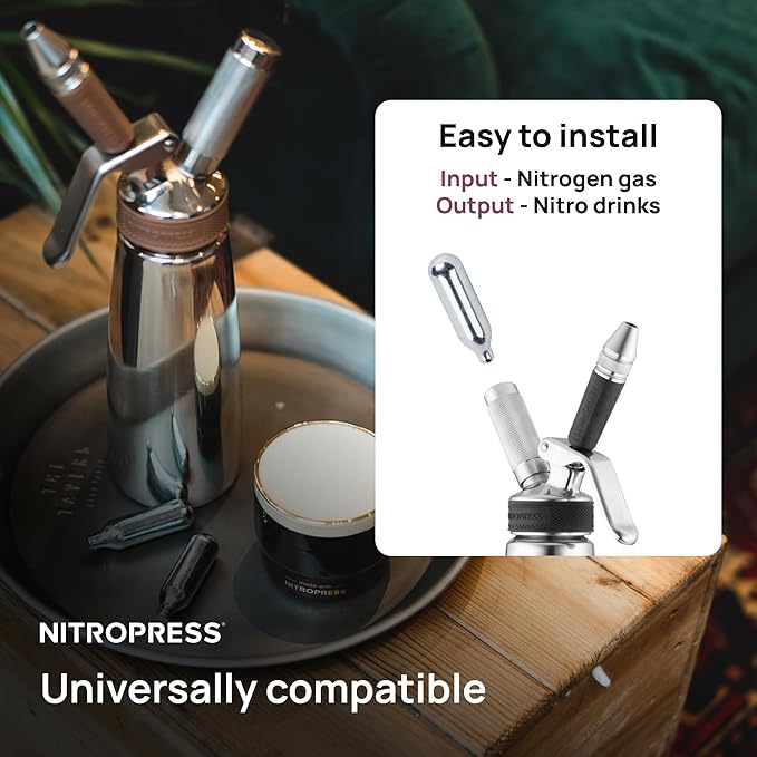 NitroPress Pure N₂ Nitrogen Cartridges - (NOT FOR WHIPPED CREAM) 10, 20, 30, 40, 360 Food-Grade Nitrogen Chargers for Nitro Cold Brew Coffee, Cocktails, Tea, Matcha | Use with Original NitroPress