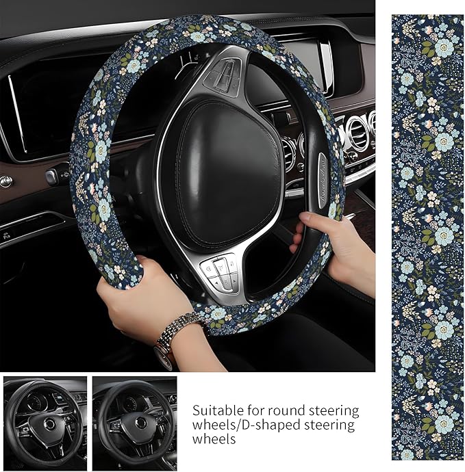 Steering Wheel Covers for Car, Truck, and SUV, Cute Non-Slip Breathable Elastic Steering Wheel, Car Accessories, Universal 15 Inch Leather Cover for Men Women Cute Colorful Floral