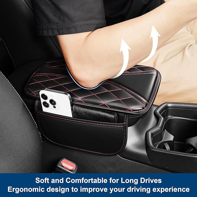 Car Center Console Cover Fit for Volkswagen Jetta Waterproof Console Cover with 2 Storage Bags Leather Armrest Cover Scratch & Wear Resistant(Black)