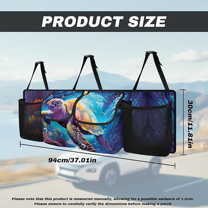 CLOHOMIN Sea Turtle Car Trunk Organizers for Women Men Back Seat Storage Bag with 4 Pockets Easy to Install Trunk Organizer for SUV Truck Sedan Hanging Car Interior Accessories