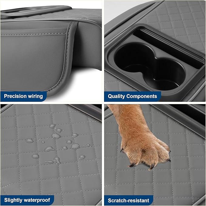 Car Center Console Cover Fit for Volkswagen Atlas Faux Leather Auto Armrest Box Cover with Cup Holder & Phone Holder Waterproof Leather Armrest Protector Cushion(Grey)
