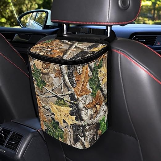 Camo Hunting Car Trash Can Mini Auto Garbage Bin with Lid Lightweight Hanging Car Rubbish Bags for Back Front Seat