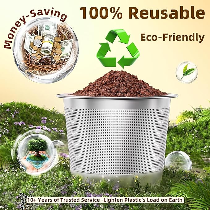 2 Pack Reusable K Cups Coffee Pods for Keurig Single Hole Machine: All Stainless Steel Refillable K Cups - Reusable Coffee Filters for Keurig, SUS 304‌, BPA-Free, Heat Resistant Handles, Scoop