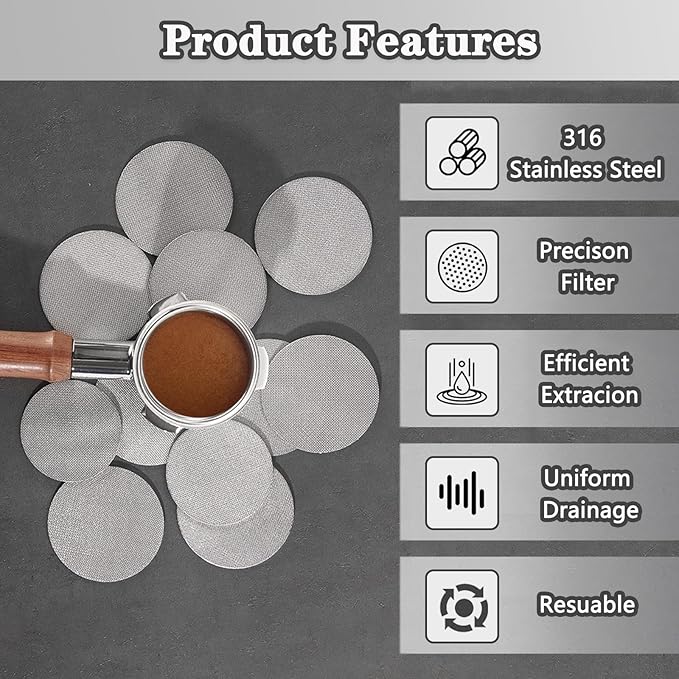 Espresso Puck Screen, 58.5mm Espresso Filter Screen Mesh Coffee Filter for Espresso Portafilter Filter Basket 1.7mm Thickness 150μm Reusable Puck Screen for Espresso Machines 316 Stainless Steel