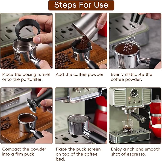 8 PCS Espresso Accessories with Wooden Storage Box, Espresso Tool Kit with Espresso Tamping Station, Distributor, Stirrer, Dosing Funnel, Needle Distributor, Puck Screen (54mm)