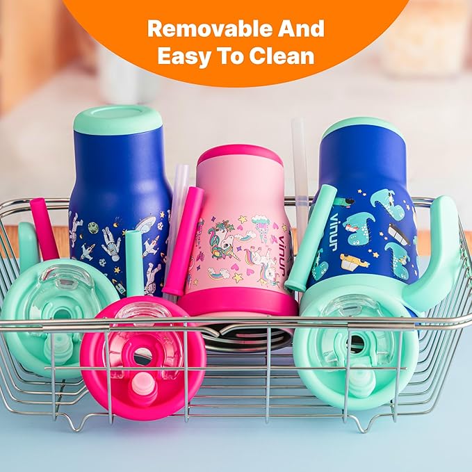 VINUR Kids Tumbler with Handle and Straw Lid |17 oz Stainless Steel Insulated Leak Proof Water Tumbler Mug for Kids Boys Girls 6+| Holder Friendly | Dinosaur