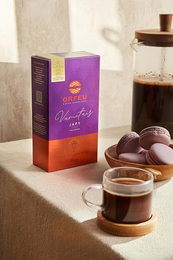Japy Roasted and Ground Coffee 8.8 oz – Notes of Dark Chocolate, Chestnut and Hazelnut – Striking and Long Finish – Café Orfeu