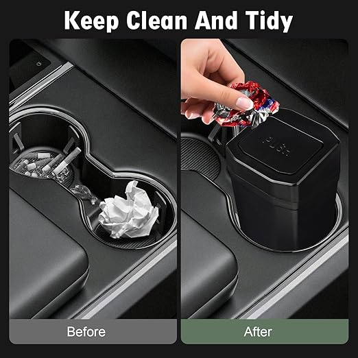 Car Trash Can with Lid - 2 Packs Mini Car Garbage Can Bin for Cup Holder - Black Small Leakproof Vehicle Trash Bin for Back Seat, Cute Automotive Accessories Organizers and Storage for Door SUV Truck