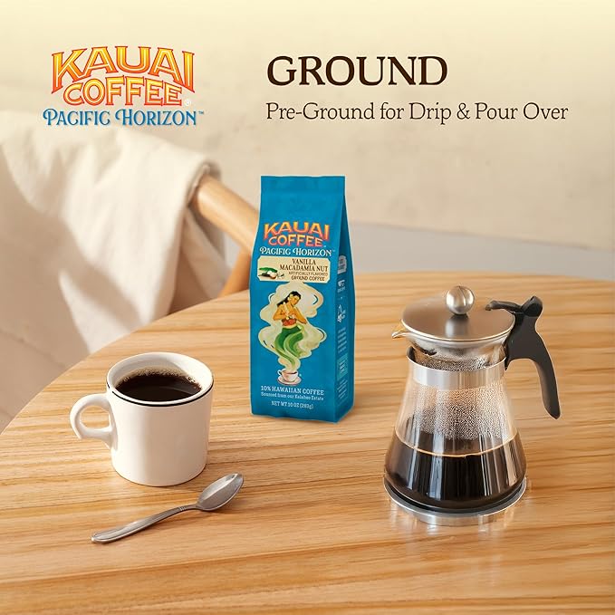 Kauai Coffee Ground Coffee – Smooth, Rich, Medium Roast – Slightly Sweet Nutty Flavor – Arabica Coffee, 10% Hawaiian with No Bitterness – Vanilla Macadamia Nut, 1 Pack of 10oz