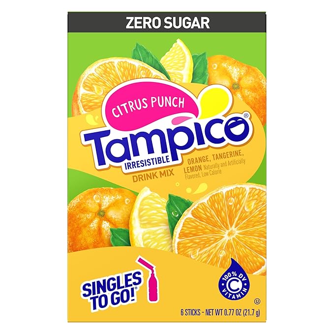 SINGLES TO GO! Tampico Variety, Singles To Go Powdered Drink Mix, 3 Boxes of Mango Punch and Citrus Punch, Excellent Source of Vitamin D and Zero Sugar (Pack of 6)
