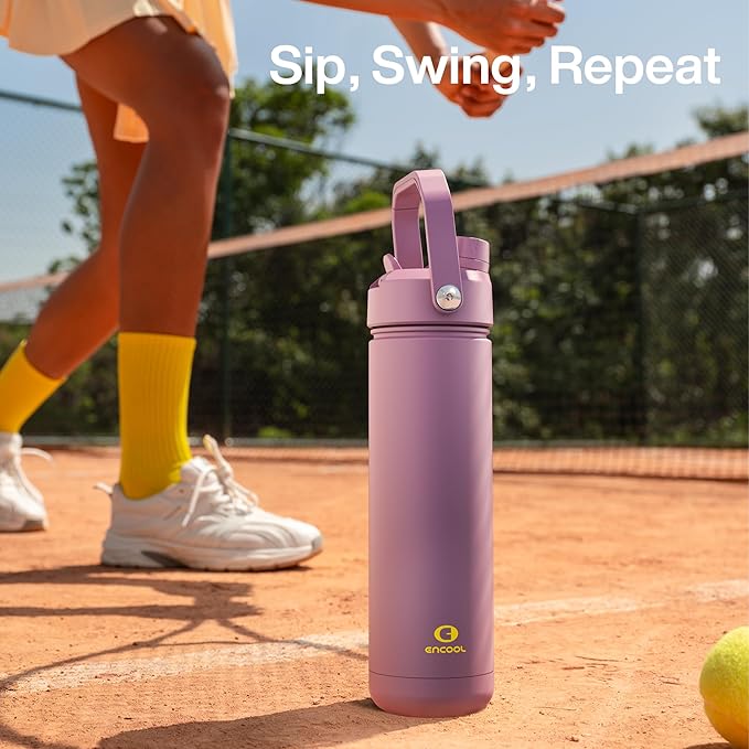 ENCOOL Insulated Water Bottle with Straw Stainless Steel Water Bottle, Leak-Proof, BPA-Free, Double Wall Vacuum Keeps Cold for 24 Hours for Sports, Travel, School (18 oz, Mountbatten Pink)