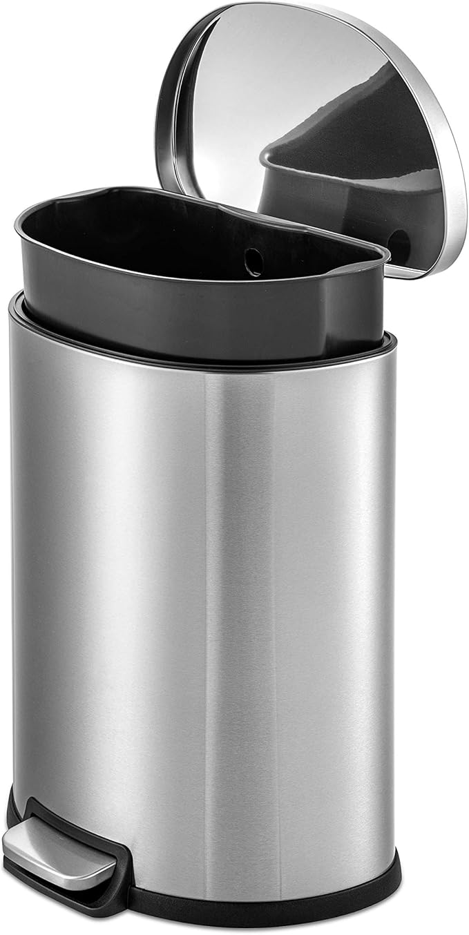 QUALIAZERO 50L/13Gal Heavy Duty Hands-Free Stainless Steel Commercial/Kitchen Step Trash Can, Fingerprint-Resistant Soft Close Lid Trashcan, 13Gal, D Shape