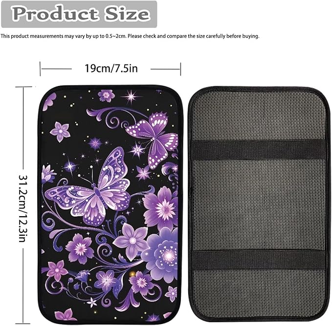 Purple Butterfly Car Center Console Cover Soft Arm Rest Cover Car Easy to Install Cars Interior Automotive Universal Size Fit for Most Cars SUVs Trucks Vans