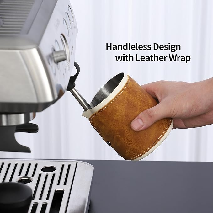 Handleless Milk Frothing Pitcher 450ml/15oz,304 Stainless steel Espresso Steaming Pitcher,milk frother cup,Milk Jug Cup,Latte Art(cream white)