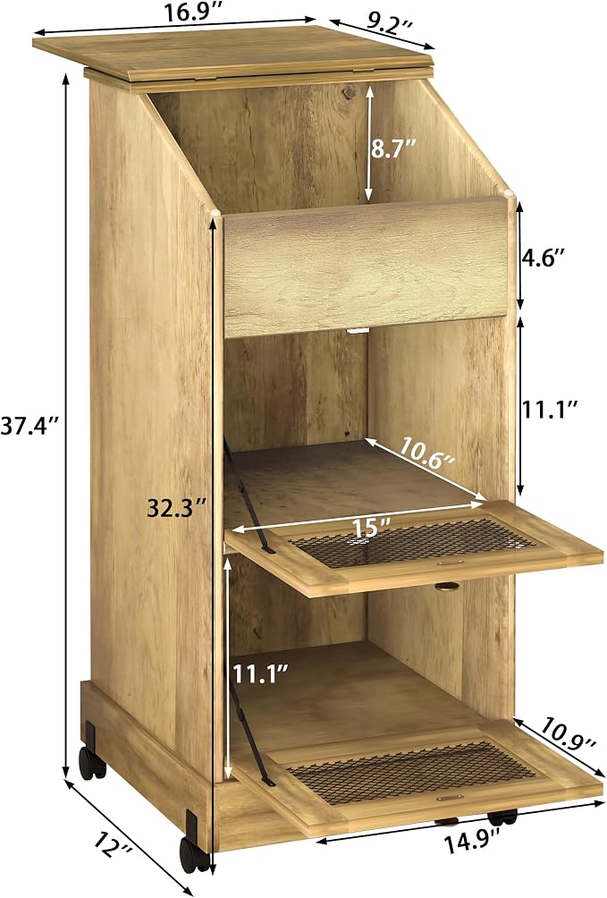 Potato and Onion Storage Bin with Wheels, 3 Tier Wooden Potato Storage Cabinets with Mesh Doors, Farmhouse Movable Fruit and Vegetable Box, Wood Bread Box for Kitchen (Brown)