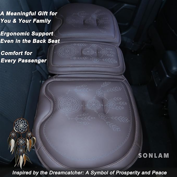 Comfort Dreamcatcher Car Seat Cushion Non-Slip - Relaxing, Optimal Support & Posture for Long Drive (Single Seat (Coffee Brown))
