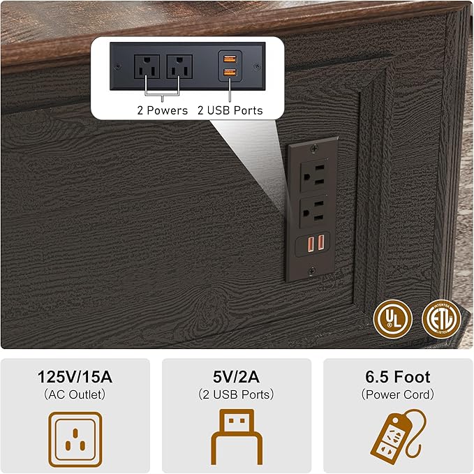 40 Inch Farmhouse Lift Top Coffee Table with Charging Station & Hidden Storage - Square Center Table with Adjustable Lifting Top, Large Storage Cabinet for Living Room, Bedroom, Home Office, Black