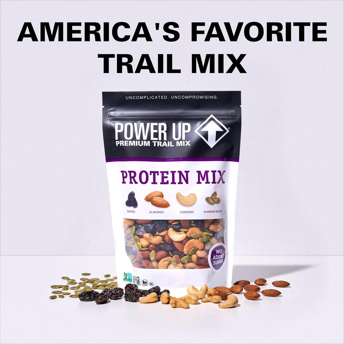 Power Up Premium Trail Mix - Protein Packed 14oz, No Added Sugar, Made Without Peanuts, Gluten Free, Vegan, Non-GMO