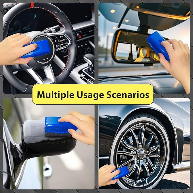 2 Pack Tire Shine Applicator Pads, Reusable Tire Dressing Applicator Sponge, Curved Tire Gel Applicator Forms with Lid, Yellow Tire Applicator Pads for Car Cleaning Detailing