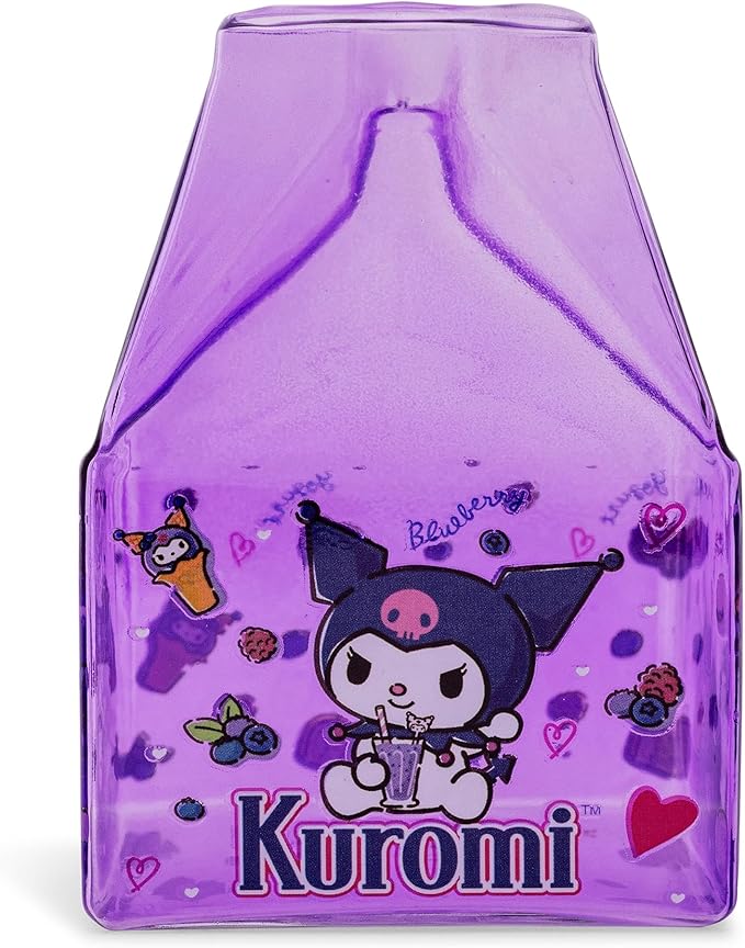 Silver Buffalo Sanrio Hello Kitty and Friends Featuring Kuromi Blueberries Purple Glass Milk Cup, 11.9 Ounces