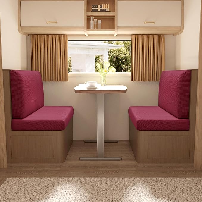 Stretch Waterproof Rv Dinette Cushion Covers,4 Seat Rv Seat Covers with 2 Backrest & 2 Bench Covers,RV Cushion Couch Covers Dinette Both Seats for RV Camper,2 Set-Wine red