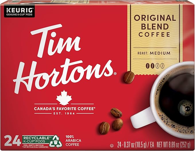 Tim Hortons Original Blend, Medium Roast Coffee, Single-Serve K-Cup Pods Compatible with Keurig Brewers, 24 Count(Pack of 1)(Packaging may vary)