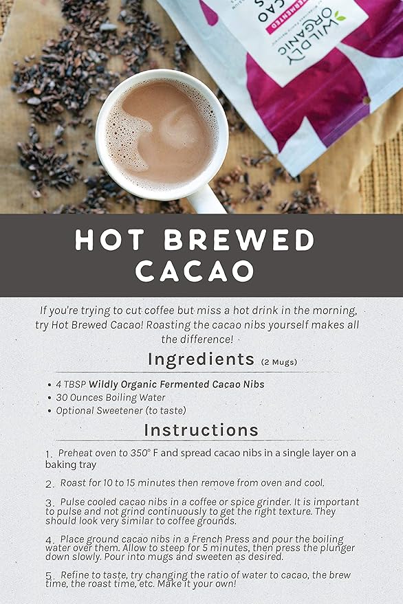 Wildly Organic Fermented Cacao Nibs 16 Oz, 1 lb Bag - Organic, Non-Alkalized, Minimally Processed, Raw, Non-GMO, Kosher, Vegan, Premium Rich Chocolate Flavor - Perfect in Smoothies, Yogurt, Oatmeal, Granola, Baking, Fruits, & Ice Cream