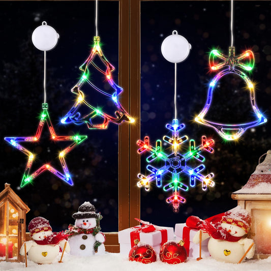 Waipfaru Christmas Window Lights - 4 PCS Multicolor with Timer, Suction Cup, Model ISL001-D