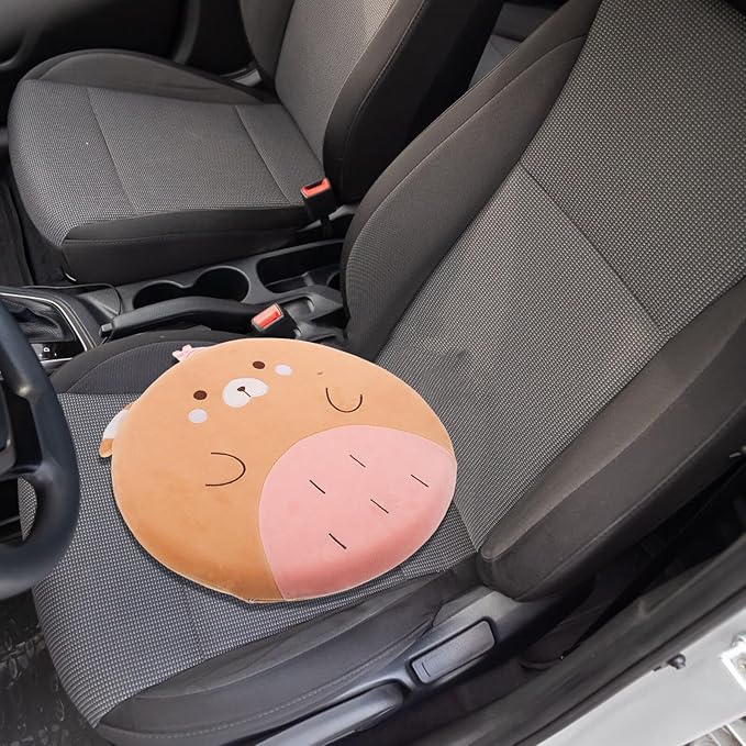 Memory Foam Car Seat Cushion and Office Chair Lumbar Support Pillow, Small Bear Design, Soft Non-Slip Pad for Truck, Wheelchair, and Sofa Use