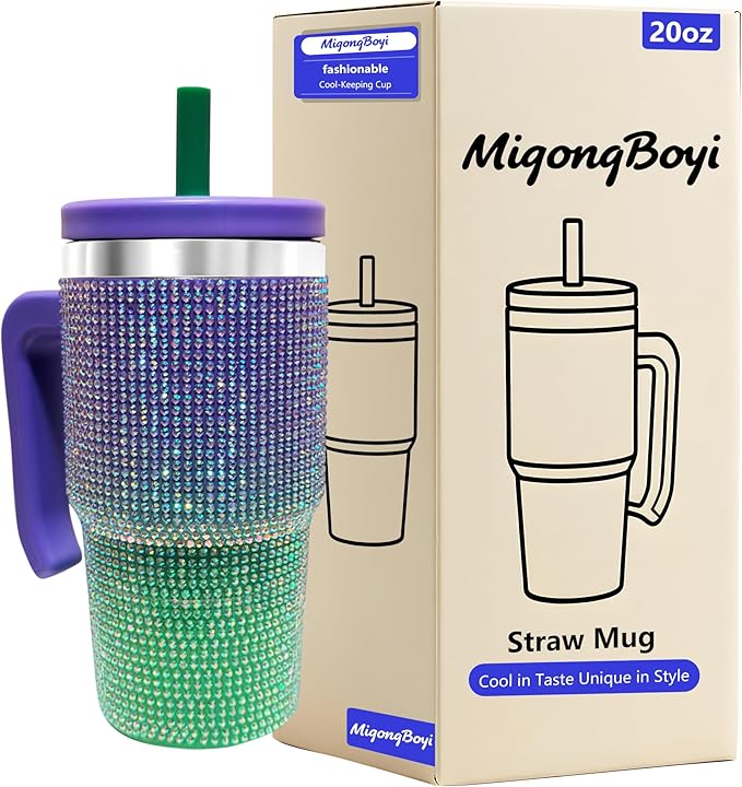 20-OZ Insulated Water Bottle,Insulated Stainless Steel Tumbler,Reusable Cold Drink Thermos,BPA-Free, Double-Wall Stainless Steel Water Bottle (Purple Green Gradient-Diamond, 20, Fluid Ounces)