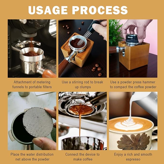 51mm Espresso Accessories Kit, 4 PCS 51mm Coffee Distributor Espresso Coffee Tamper Leveler with WDT Tool, Dosing Funnel and Espresso Puck Screen for Bottomless Portafilter (51mm)