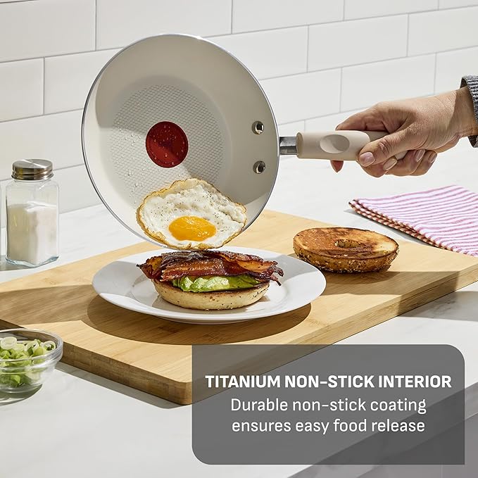 T-Fal Signature Nonstick 8” & 10” Frying Pan Skillet Set, Dishwasher Safe, Oven Safe to 350°F, Pots and Pans Set, Non Stick Chef- Pan, Cream