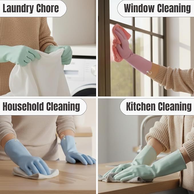IMARU 3 Pairs Dishwashing Gloves with Hanging Hooks - Reusable Rubber Cleaning Gloves for Household & Kitchen & Gardening, Non-Slip & Waterproof & Durable (Large)