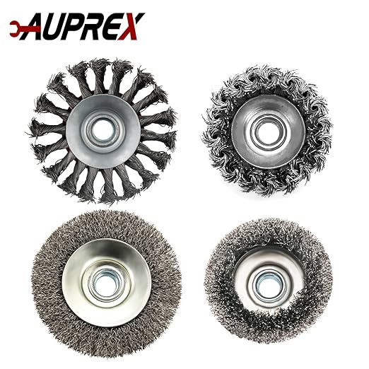 4 Pack Wire Wheel & Cup Brush Set for 4 1/2 Angle Grinder, 5/8"-11 Threaded Arbor, Heavy Duty Carbon Steel Wire Brush for Rust Removal, Paint Stripping & Polishing, Fits Most Grinders