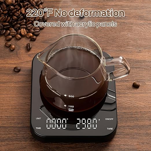 Meilen Mini Espresso Coffee Scale with Timer - 0.1g Precise, USB Rechargeable, 6 Weight Units, 2kg Digital Scale for Espresso, Pour Over, Drip, Kitchen (3kg Black 1 Pack)