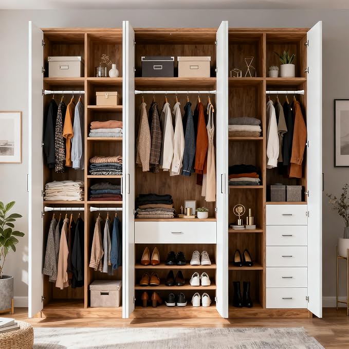 1.1 Inch Diameter Tension Closet Rods for Hanging Clothes 32-72 Inch, Adjustable Pole Closet to Hang Clothes, Heavy Duty Closet bar for Wardrobes with No Drilling Holder, White