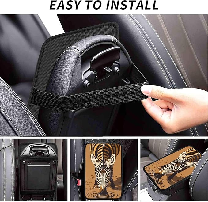 Universal Car Center Console Cushion Pad, Zebra Drinking Water Soft Waterproof Car Center Console Cover Auto Armrest Seat Box Cover Protector for Most Vehicle SUV Truck Car