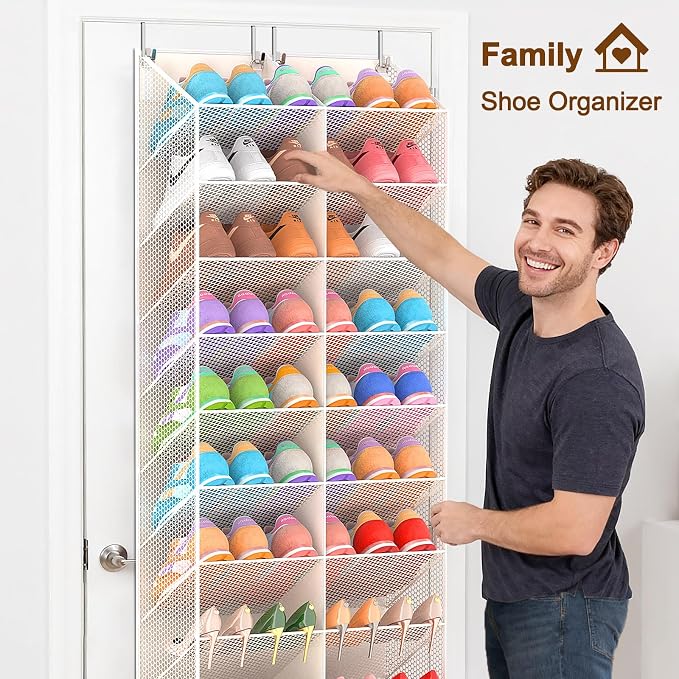 UVIAHOMI Over the Door Shoe Organizer for 20-30 Pairs, 10-Tier, Beige
