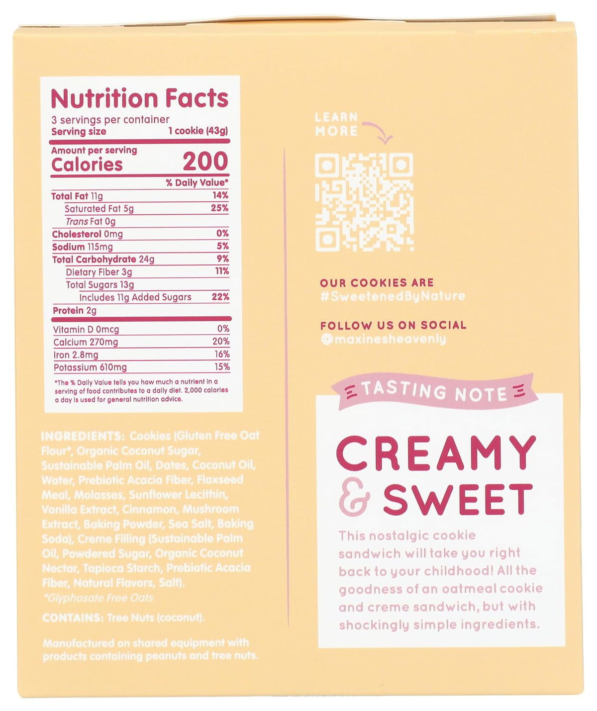 Maxines Heavenly Cookies Oatmeal Creme Sandwich Cookie, 4.6 OZ