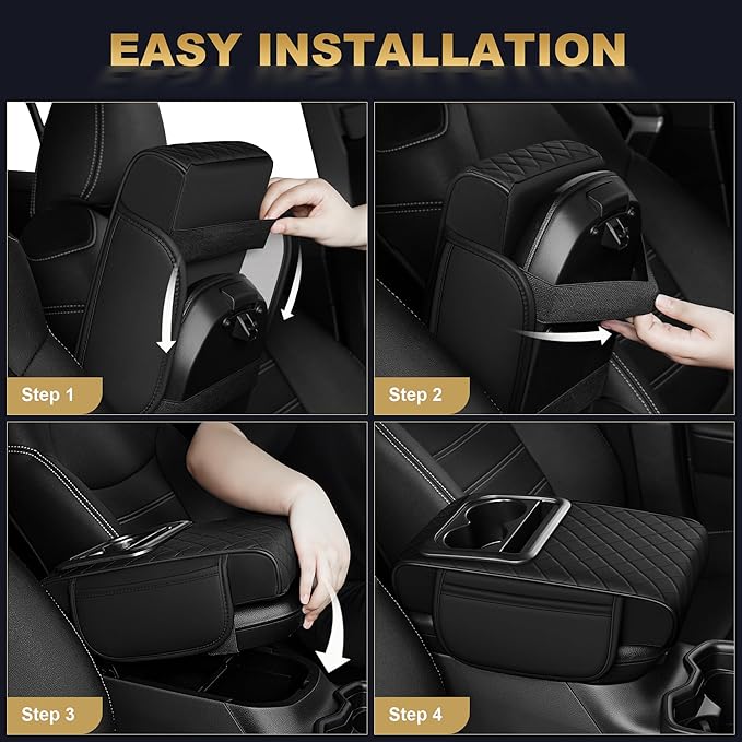 Center Console Cover for Pilot: Armrest Cover for Car with 2 Storage Bags - Waterproof Leather Center Console Cover with Cup Holder for Car,Anti-Scratch Auto Armrest Pad Accessory （Black