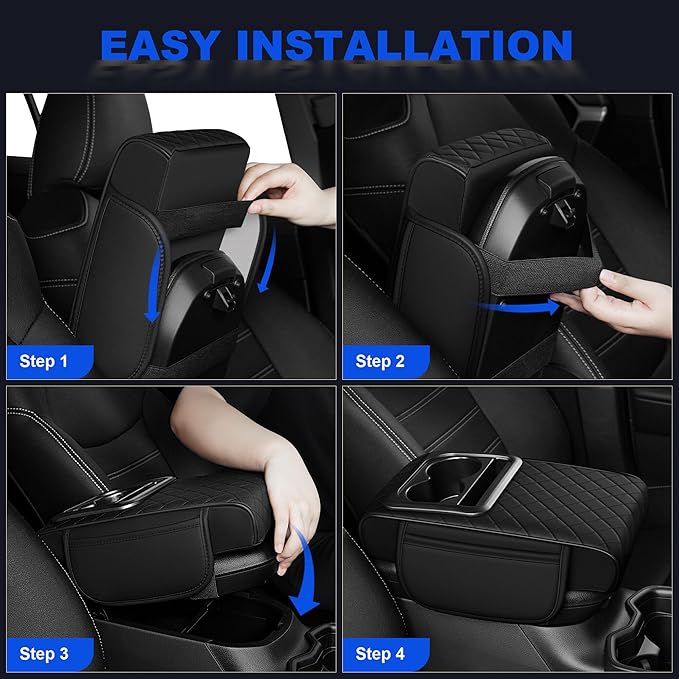 Center Console Cover Leather Armrest Cover Fit for Nissan Maxima 1992-2023 Middle Console Cushion with Storage Box&Cup Holder & Phone Slot(Black)